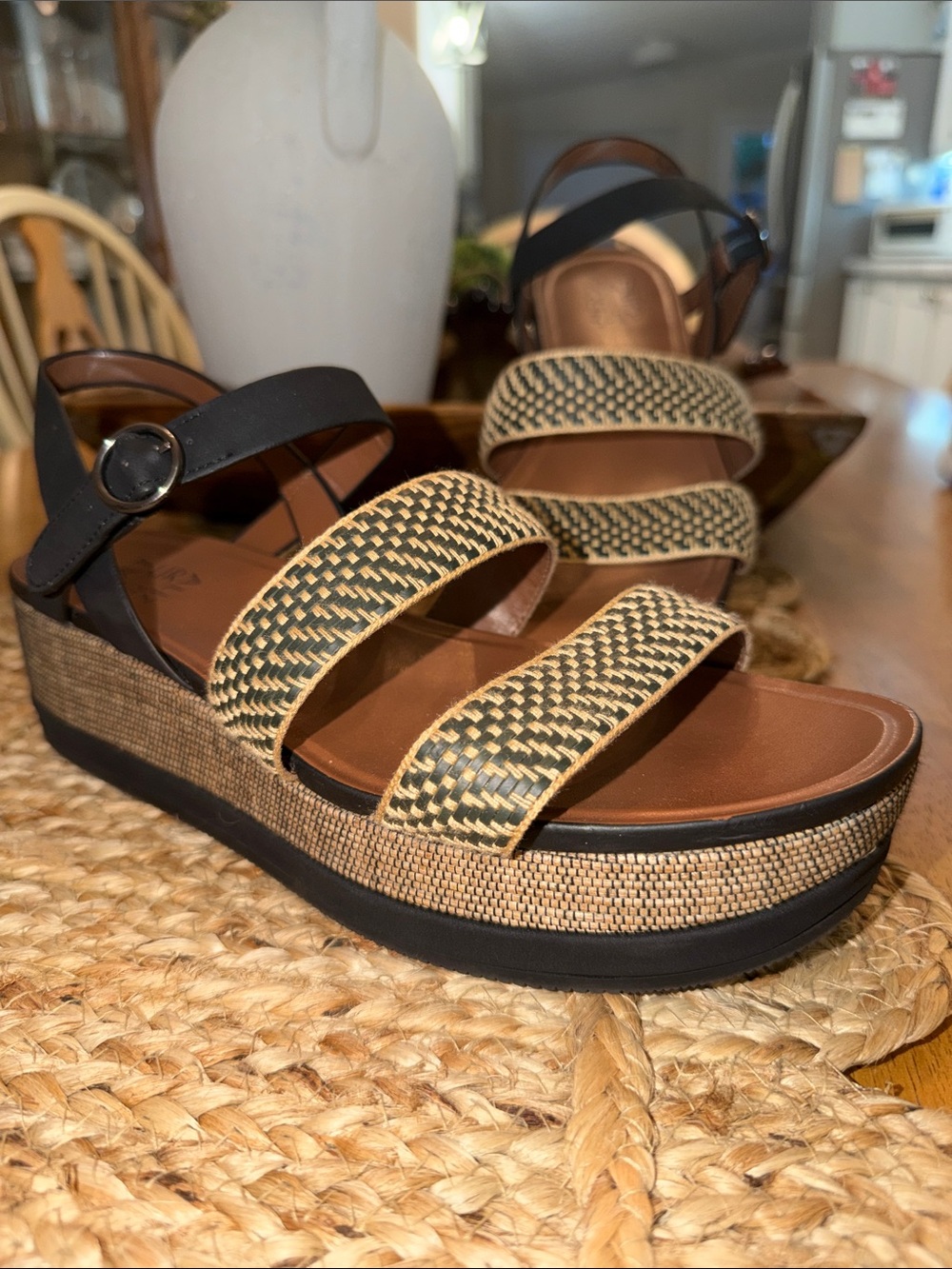 Naturalizer Woven Black and Tan Platform Sandals